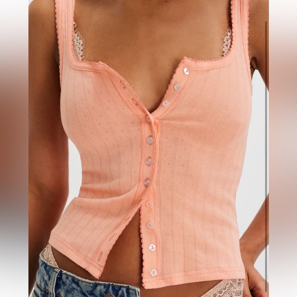 Free People Peach Pointelle Tank Top